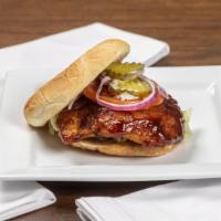 Bbq Chicken Sandwich · Grilled or crispy panko crusted chicken breast smokey texas bbq cheddar cheese pickles and c...