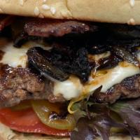 Jimmy'S Big Burger · Sautéed onions, mushrooms, jalapenos, American, and provolone cheese, mayo, mustard, lettuce...