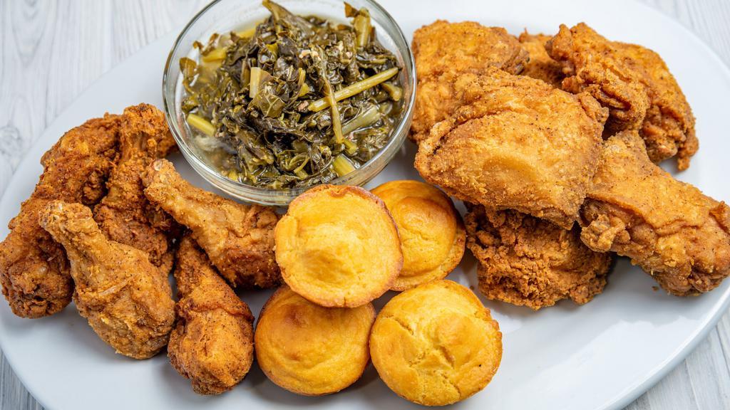 12 Pc Family Meal · 12 pieces mixed or dark, 2 large sides, choice of cornbread or rolls.