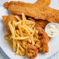 Big Catch (3) · Three pieces fish, three pieces shrimp, choice of fries, mashed potatoes or dirty rice, and ...