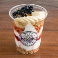 Pb+J Greek Yogurt [Veg] · non-fat greek yogurt, stevia, all-natural peanut butter, strawberry preserves, blueberry, ba...
