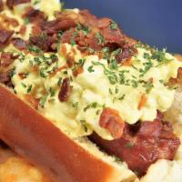 Winter Soldier · Breakfast dog, scrambled egg with bacon, American cheese and ketchup.