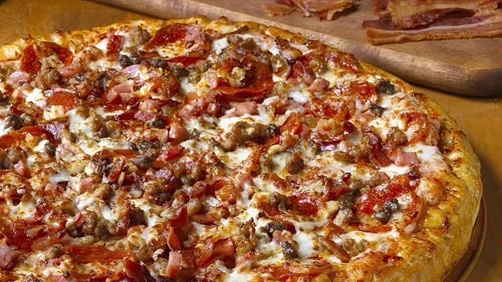 Meat Eaters (Medium) · For the carnivore in all of us. Comes with mozzarella, pepperoni, bacon, canadian bacon, Italian sausage, and beef. Cal 142 - 712