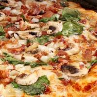 Mrspinach (Small) · Popeye's favorite.  Comes with mozzerella, roasted spinach, bacon, mushroom and onion. Cal 1...