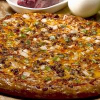 Burger D'Lish (Large) · Our thinner but not thin lightly topped pizza  with mozzarella, cheddar, double beef, onion,...
