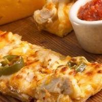 Nacho Stix (Medium) · Strips of our thin and crispy crust with chicken or beef, onions, jalapenos, mozzarella, and...