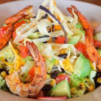 Southwest Shrimp & Avocado Salad · Grilled shrimp, avocado, grilled corn, tomatoes, black beans, cheeses and tortilla strips at...