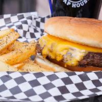 Cheese Burger · 1/2 pound burger on a toasted bun. Add your choice of American or pepper jack cheese. Includ...