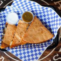 Chicken Wtth Quesadillas · Your choice of spinach or chipotle tortillas shredded Muenster cheese served with seasoned c...