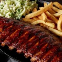 Center Cut' Baby Back Ribs · smoked center cut ribs (full slab), french fries, scratch bbq beans with brisket