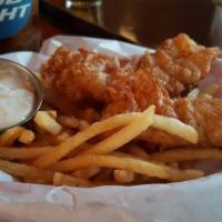 Fish & Chips · Fresh catfish 7oz and home cut chips with tartar sauce.