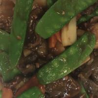 Hunan Beef · Spicy. Broccoli, snow peas, carrots, onion, zucchini, baby corn, bell pepper, bamboo shoots....