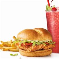 Classic Crispy Chicken Sandwich · Comes with a drink and tots
