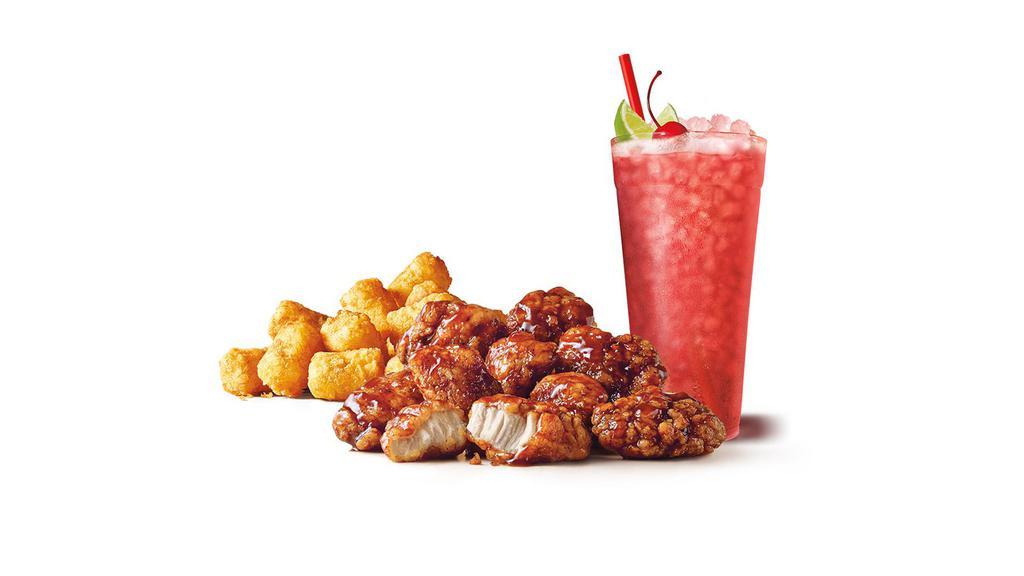 Honey Bbq Sauced Jumbo Popcorn Chicken Combo · Comes with a drink and tots