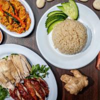 Mixed Chicken Rice Set · Can't decide between the Hainanese and roasted. Have the best of both with the mixed chicken...