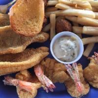 Captain'S Platter · Three jumbo fried shrimp, three fried scallops, one fried catfish fillet, one stuffed crab. ...