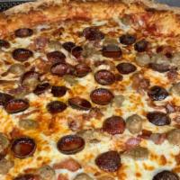 Large All Meat Pizza · Sausage, meatball, bacon, pepperoni, and mozzarella cheese.