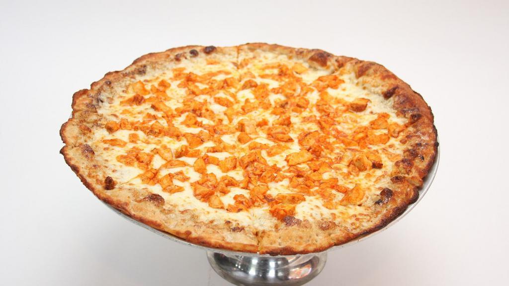Small Buffalo Chicken Pizza · Bleu cheese pizza sauce topped with grilled chicken tossed in our famous anchor bar wing sauce and mozzarella.