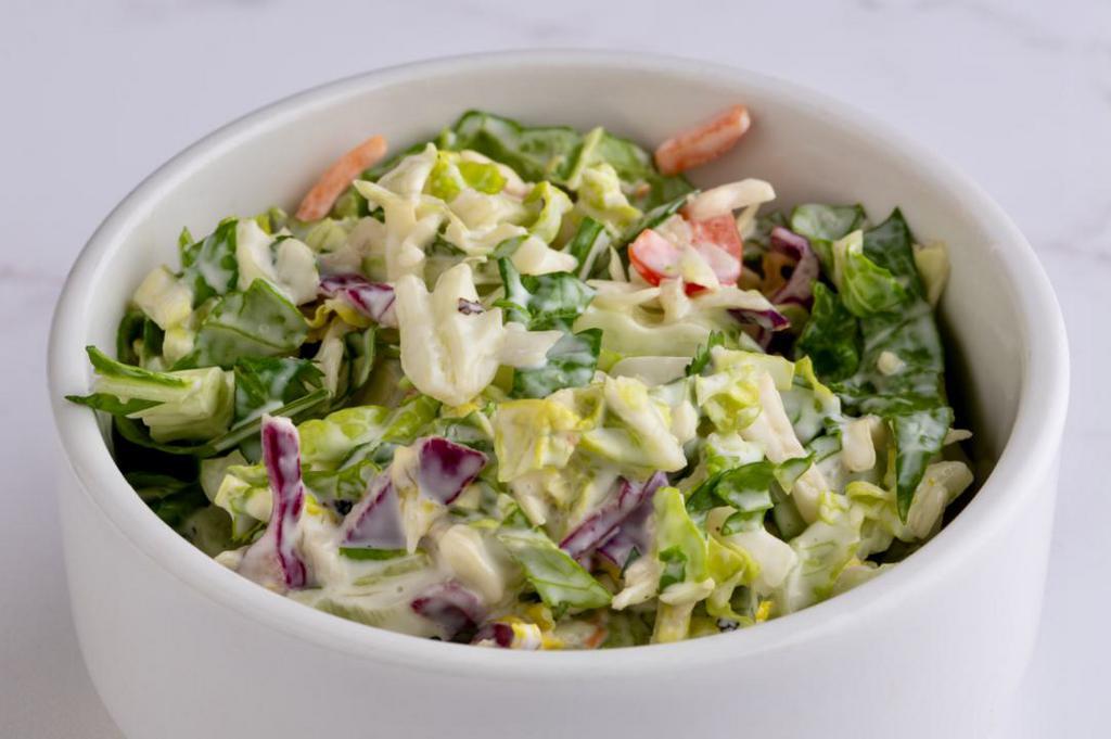 Southern Slaw · Napa cabbage and red cabbage mixed with red bell peppers, carrots, green onions and cilantro. All tossed in our creamy southern coleslaw dressing.
