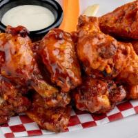 12 Bone-In Killer Wings · BONE-IN WINGS. Served with carrots sticks, celery sticks, bleu cheese or ranch dressing. MAN...