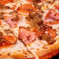 4 Meat “Carnes” · Meat, Meat, & more Meat! This Meaty Pizza starts with our four-cheese blend that includes 10...