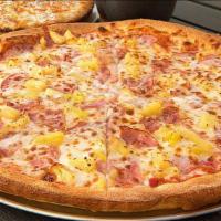 Hawaiana · Patrón’s taste of the tropics. This Pizza is loaded with a 100% real mozzarella four-cheese ...