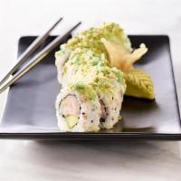 Wasabi Crunch · Wasabi shrimp mix, avocado, cucumber and nori wrapped in sushi rice. Topped with wasabi mayo...
