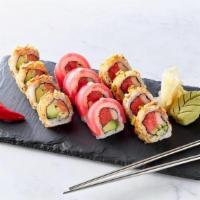 Hissho Spicy Combo · 4pc. Sriracha Party Roll, 4pc. TNT Roll with your choice of spicy salmon, shrimp, tuna or ye...