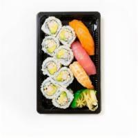 Kobe Meridian · 8pc. California Roll and 3pc. of tuna, salmon, yellowtail, masago, or shrimp nigiri.