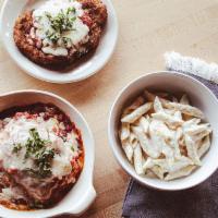 Leo'S Trio · When one flavor just isn’t enough, get THREE classic favorites…Lasagna, Alfredo penne pasta,...