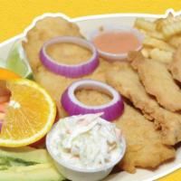 Filete Combo · 1 breaded fish fillet, 3 breaded shrimps, french fries, salad cream sauce. Bread or flour to...