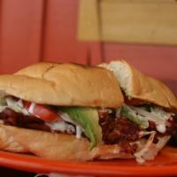 Torta · Mexican sandwich with your choice of meat (shredded beef, bistec, seasoned beef, barbacoa or...