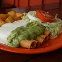 Flautas · Five fried tortillas stuffed with shredded beef topped with guacamole and mexican cream.
Cin...