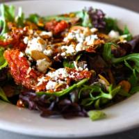 Navona Salad (Large) · Organic field greens infused with sun-dried tomatoes, Gorgonzola cheese and roasted almonds ...