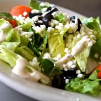 Garden Salad (Large) · Lettuce, tomato, mozzarella and black olives. Add grilled chicken strips for an additional c...