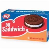 Dq® Sandwich (6 Pack) · Cold, creamy DQ® vanilla soft serve, sandwiched between two chocolate cookies.