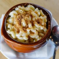 Hay Macaroni & Cheese · Topped with garlic bread crumbs.