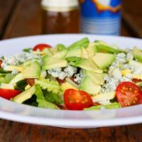 Cobb Salad · Chopped romaine lettuce with habanero pickled egg, cherry tomatoes, bleu cheese, diced avoca...