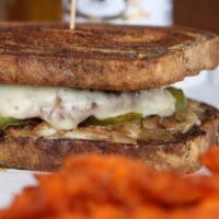 Patty Melt Burger (1/3) · 1/3 pound patty with pickles, grilled onions, and choice of swiss or cheddar cheese on Texas...