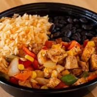 Mexican Bowl · Spanish rice, black beans, grilled corn, grilled onions, red bell peppers, green bell pepper...