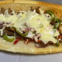 Philly Cheese Steak · Beef steak, onions, mushrooms, green pepper and Mozzarella cheese.