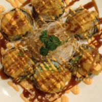 Andy Roll · Crab meat, avocado top with fried shrimp and spicy mayo sauce, eel sauce