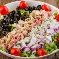 Chopped Salad · 440 calories. Finely chopped romaine & iceberg lettuce, spinach leaves, grilled chicken, gre...