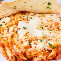 Three Cheese Baked Penne · 1400 calories. A hearty pasta dish smothered in our homemade marinara sauce then baked with ...