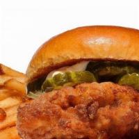 Fried Chicken Sandwich Combo · Fried Chicken Breast, Breaded with Pickles and Mayonnaise. Includes seasoned fries (sweet po...