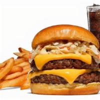 Signature Burger Combo  · Double served with American Cheese, Happy Sauce and Spicy Sauerkraut! Includes seasoned frie...