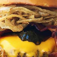 Bodacious · House-ground beef patty, American cheese (2x), bacon, crispy onions, grilled jalapeños, pick...