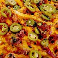 Cheese Fries Surprise · A large serving of Hand Punched Fries, topped with cheddar, bacon, jalapeños and (surprise!)...