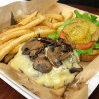Mushroom Swiss · Smothered with fresh grilled mushrooms, and swiss cheese.