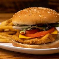 Mariner'S Deluxe Fish Sandwich · Hand breaded, fried fish filet with lettuce, tomato, cheese and onions on a toasted sesame b...
